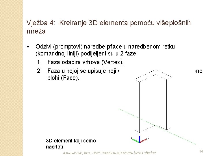 Vježba 4: Kreiranje 3 D elementa pomoću višeplošnih mreža § Odzivi (promptovi) naredbe pface