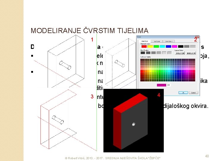 MODELIRANJE ČVRSTIM TIJELIMA 1 2 Dodavanje boje plohama čvrstog tijela – naredba Color Faces