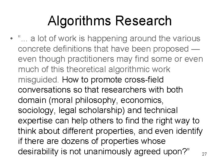 Algorithms Research • “. . . a lot of work is happening around the