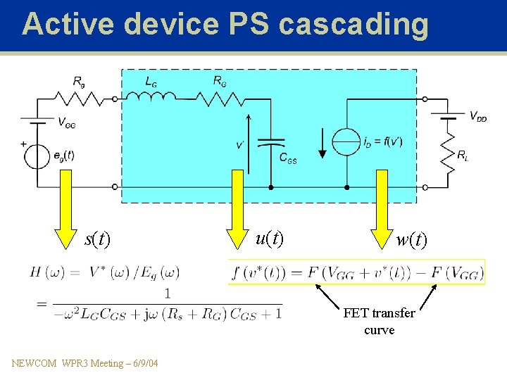 Active device PS cascading s(t) u(t) w(t) FET transfer curve NEWCOM WPR 3 Meeting