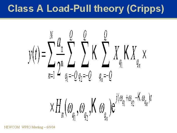 Class A Load-Pull theory (Cripps) NEWCOM WPR 3 Meeting – 6/9/04 