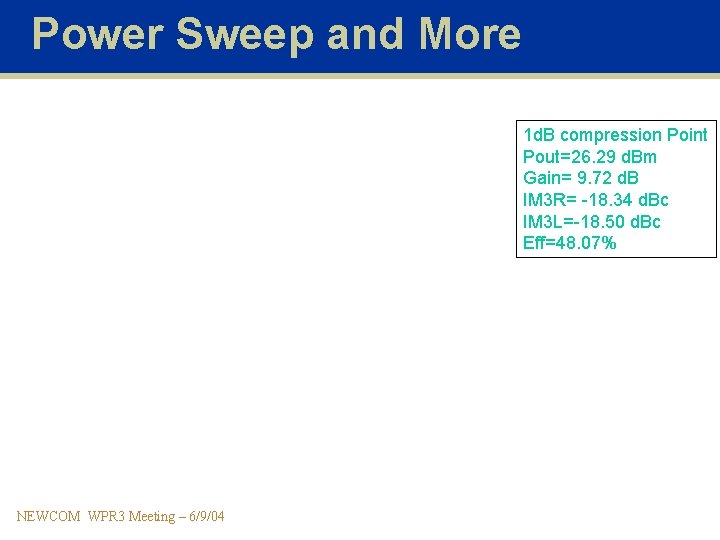 Power Sweep and More 1 d. B compression Point Pout=26. 29 d. Bm Gain=