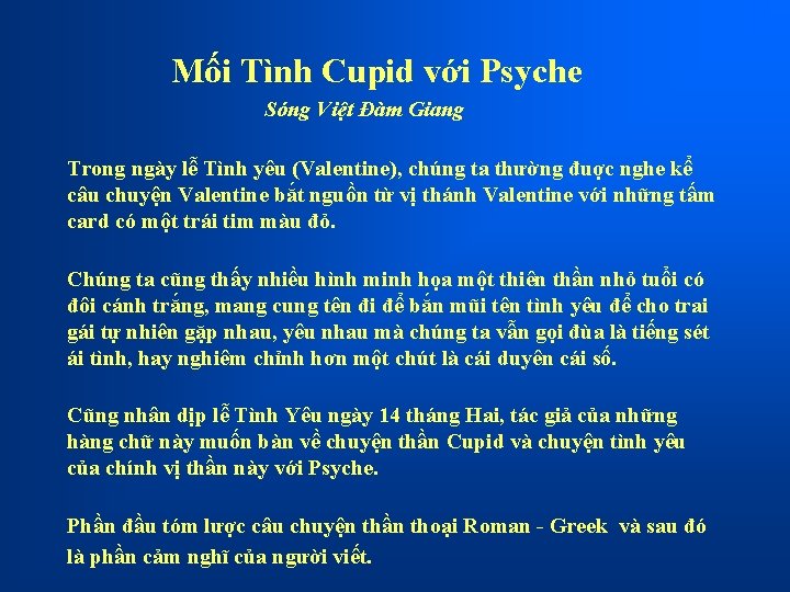 Mối Tình Cupid với Psyche Sóng Việt Đàm Giang Trong ngày lễ Tình yêu