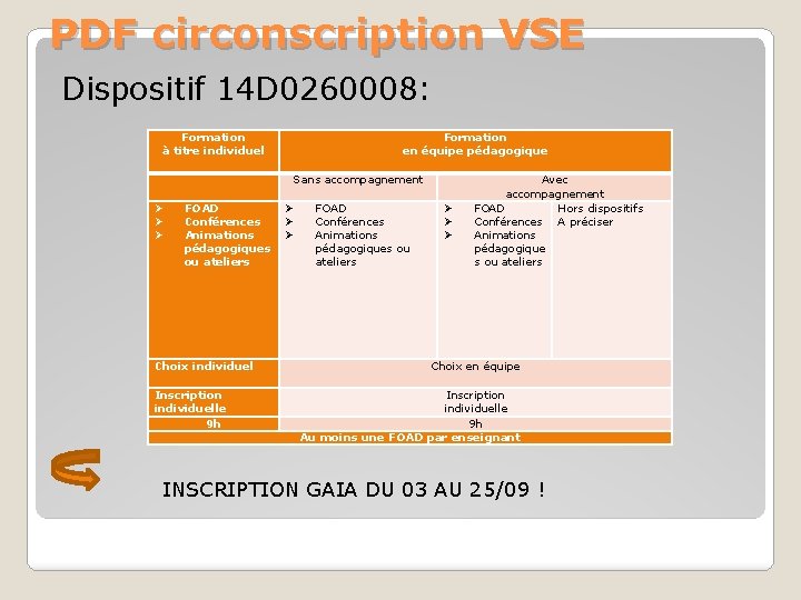 PDF circonscription VSE Dispositif 14 D 0260008: Formation à titre individuel Formation en équipe