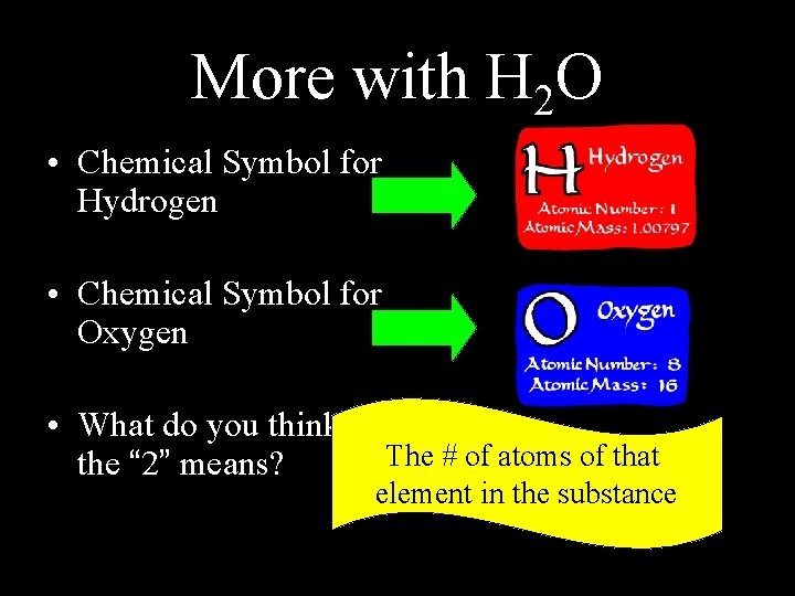 More with H 2 O • Chemical Symbol for Hydrogen • Chemical Symbol for