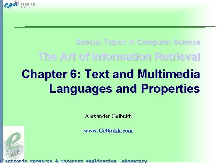 Special Topics in Computer Science The Art of Information Retrieval Chapter 6: Text and