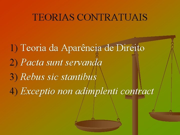 TEORIAS CONTRATUAIS 1) Teoria da Aparência de Direito 2) Pacta sunt servanda 3) Rebus