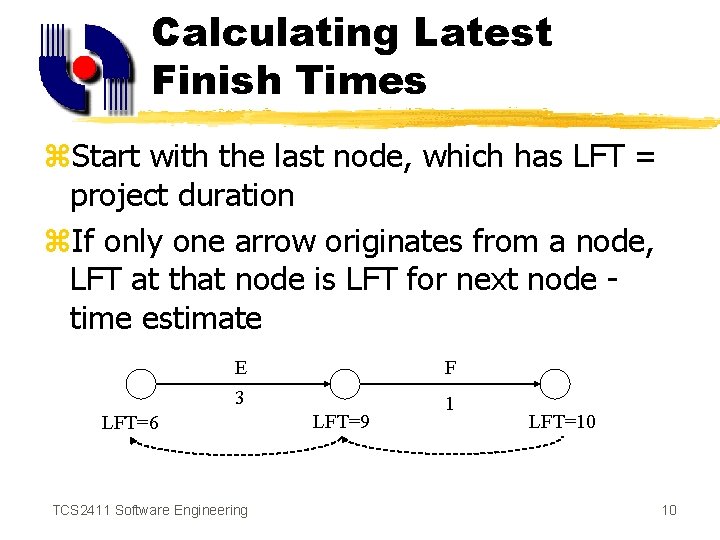 Calculating Latest Finish Times z. Start with the last node, which has LFT =
