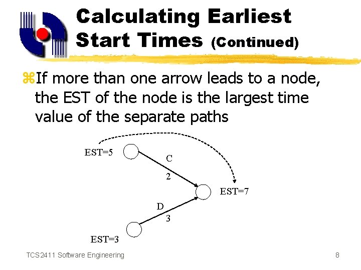 Calculating Earliest Start Times (Continued) z. If more than one arrow leads to a