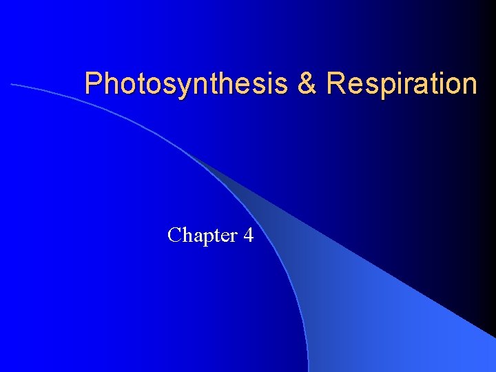 Photosynthesis & Respiration Chapter 4 Photosynthesis & Respiration Chapter 4