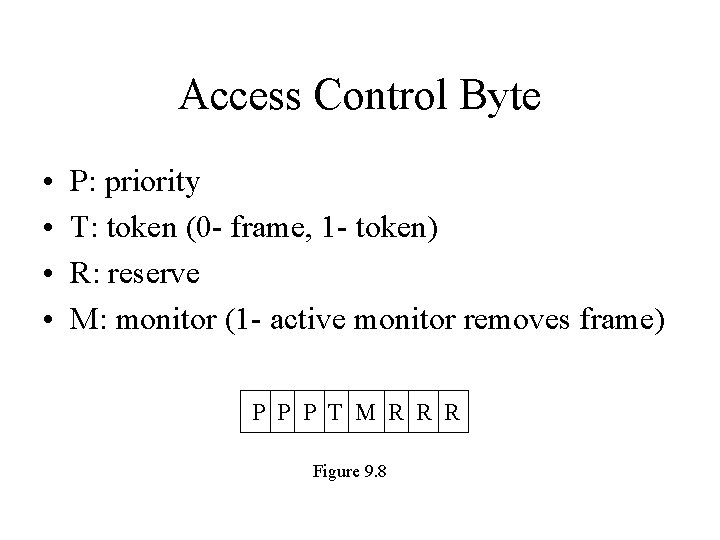 Access Control Byte • • P: priority T: token (0 - frame, 1 -