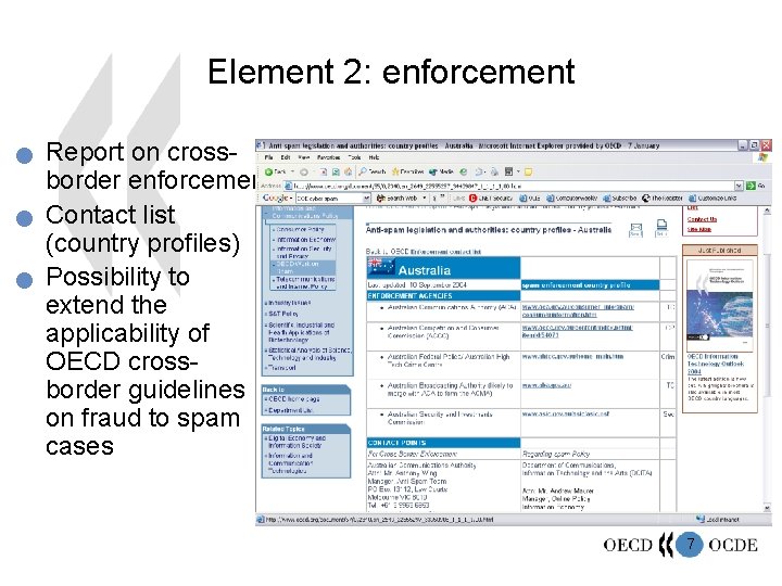 Element 2: enforcement n n n Report on crossborder enforcement Contact list (country profiles)