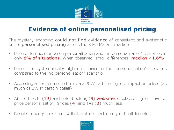 Evidence of online personalised pricing The mystery shopping could not find evidence of consistent