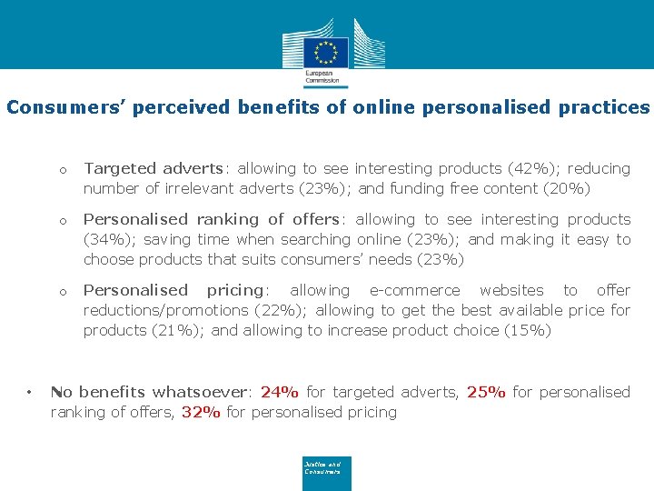 Consumers’ perceived benefits of online personalised practices • o Targeted adverts: allowing to see