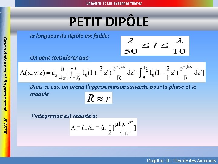 Chapitre I : Les antennes filaires PETIT DIPÔLE Cours Antennes et Rayonnement la longueur