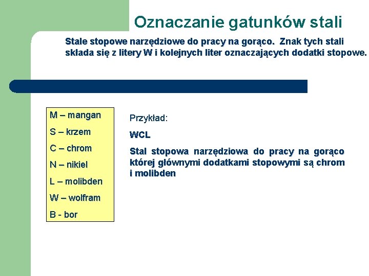 Oznaczanie gatunków stali Stale stopowe narzędziowe do pracy na gorąco. Znak tych stali składa