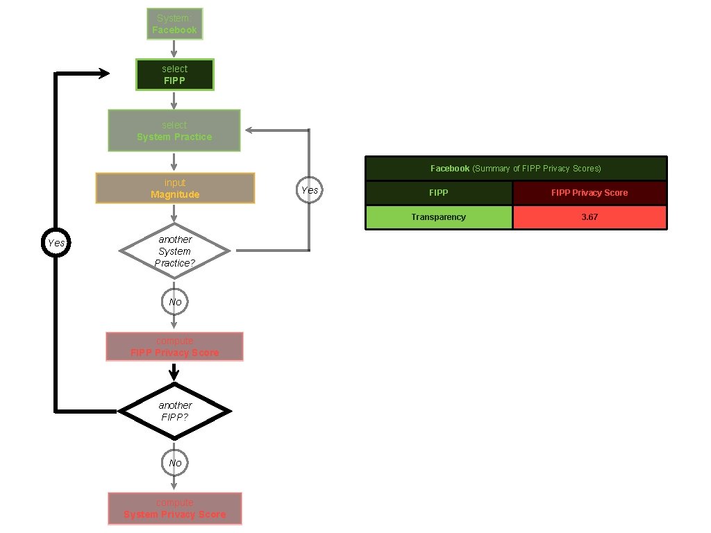 System: Facebook select FIPP select System Practice Facebook (Summary of FIPP Privacy Scores) input