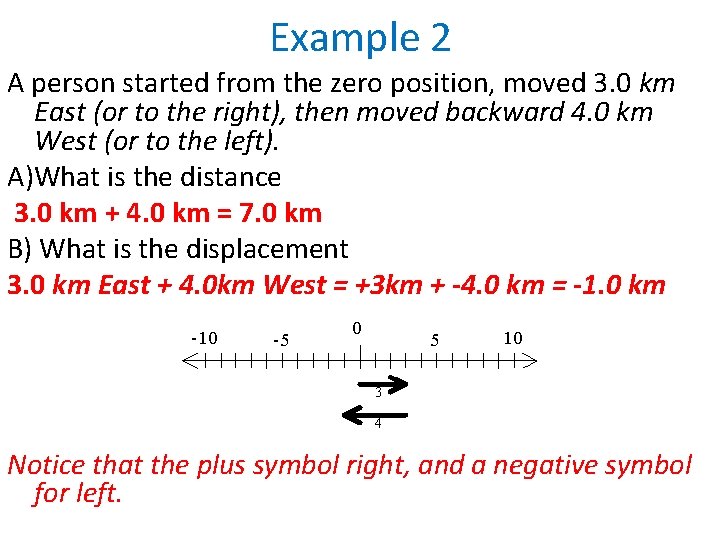 Example 2 A person started from the zero position, moved 3. 0 km East