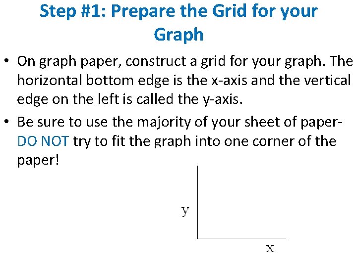 Step #1: Prepare the Grid for your Graph • On graph paper, construct a