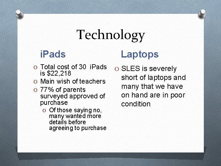 Technology i. Pads O Total cost of 30 i. Pads is $22, 218 O