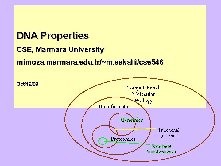 DNA Properties CSE, Marmara University mimoza. marmara. edu. tr/~m. sakalli/cse 546 Oct/19/09 Computational Molecular