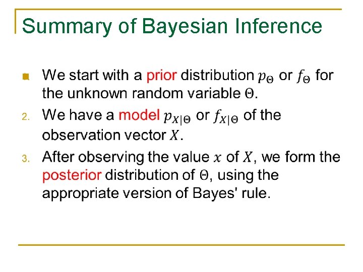 Summary of Bayesian Inference n 