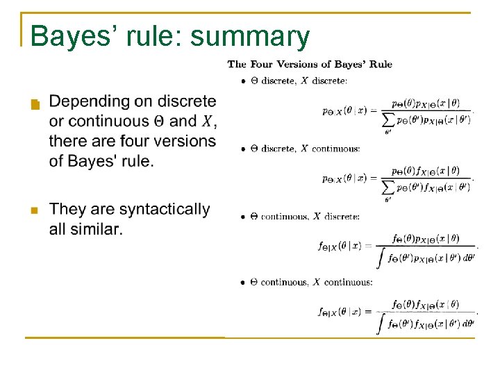 Bayes’ rule: summary n 