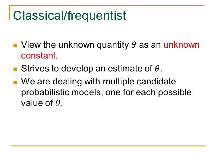 Classical/frequentist n 