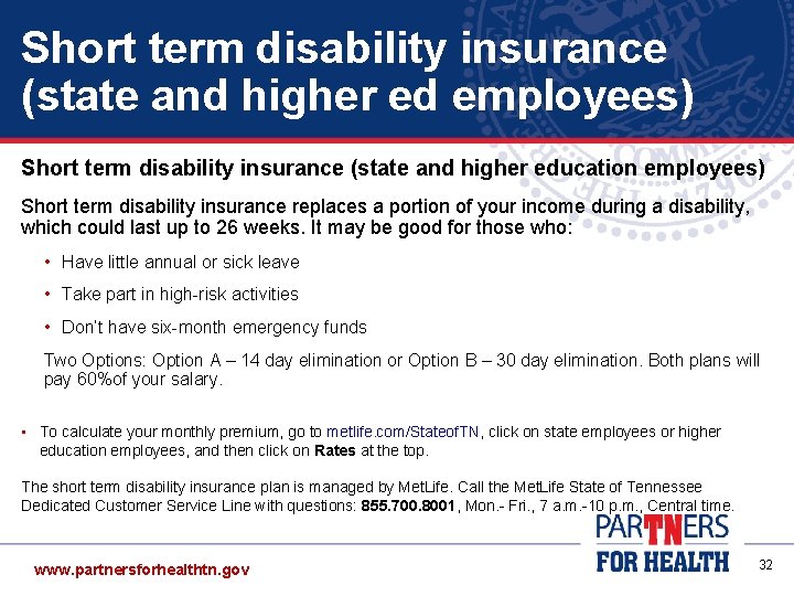 Short term disability insurance (state and higher ed employees) Short term disability insurance (state