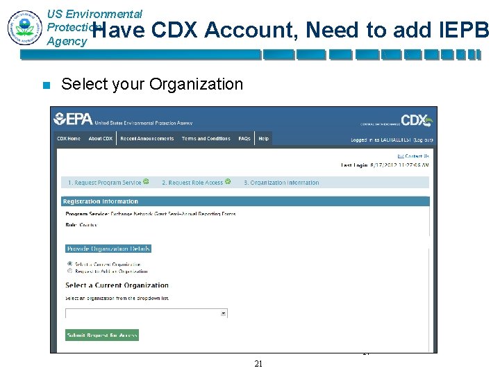 US Environmental Protection Agency Have CDX Account, Need to add IEPB n Select your