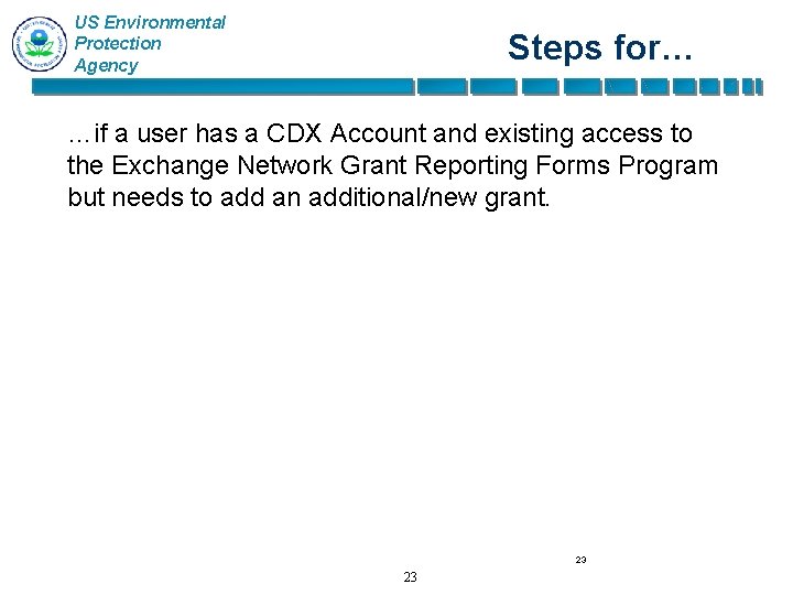 US Environmental Protection Agency Steps for… …if a user has a CDX Account and