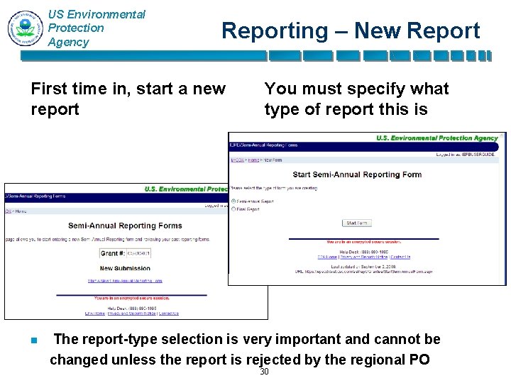 US Environmental Protection Agency Reporting – New Report First time in, start a new