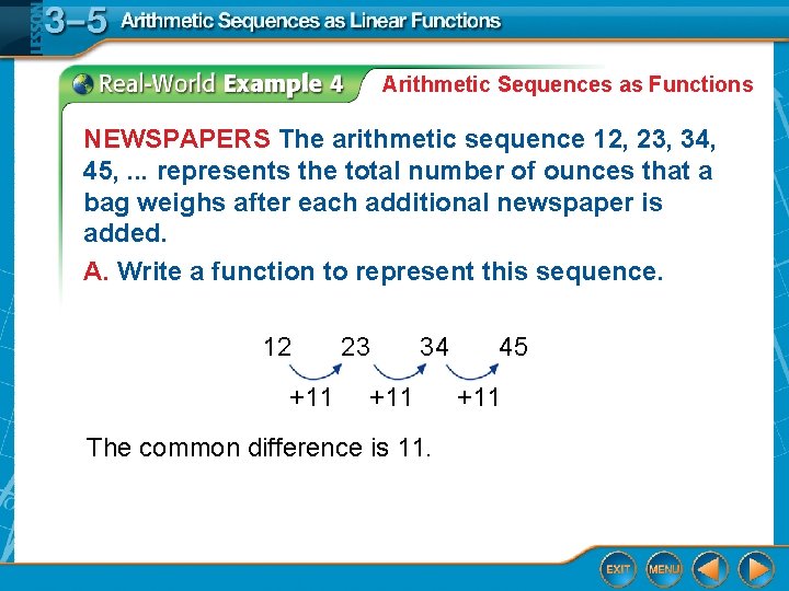 Arithmetic Sequences as Functions NEWSPAPERS The arithmetic sequence 12, 23, 34, 45, . .
