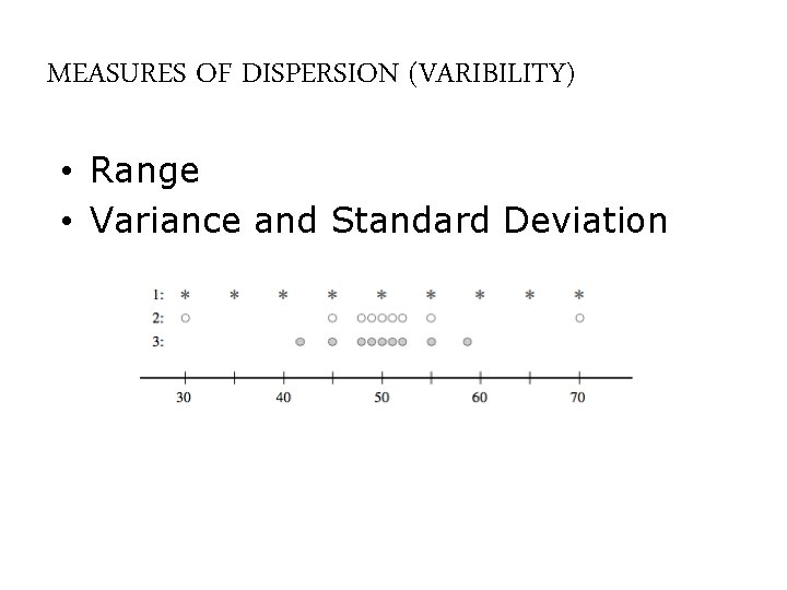 MEASURES OF DISPERSION (VARIBILITY) • Range • Variance and Standard Deviation 