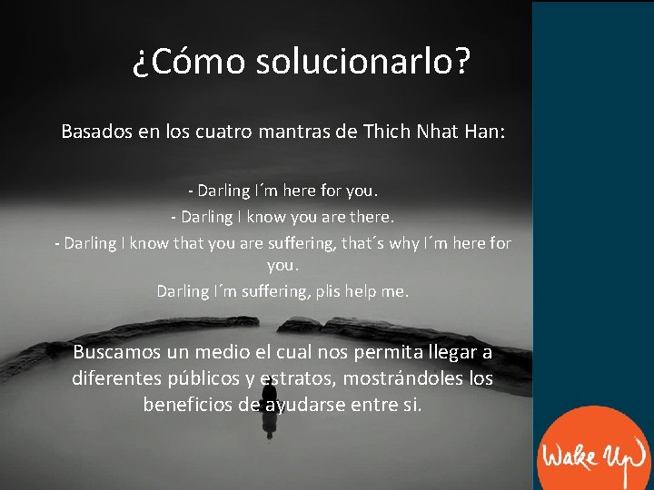 ¿Cómo solucionarlo? Basados en los cuatro mantras de Thich Nhat Han: - Darling I´m