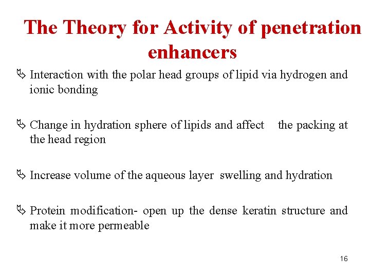 The Theory for Activity of penetration enhancers Ä Interaction with the polar head groups