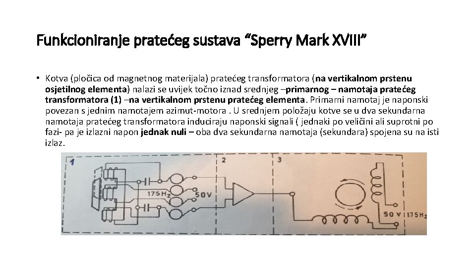 Funkcioniranje pratećeg sustava “Sperry Mark XVIII” • Kotva (pločica od magnetnog materijala) pratećeg transformatora