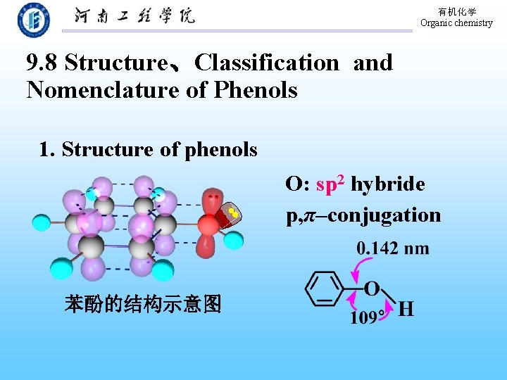有机化学 Organic chemistry 9. 8 Structure、Classification and Nomenclature of Phenols 1. Structure of phenols