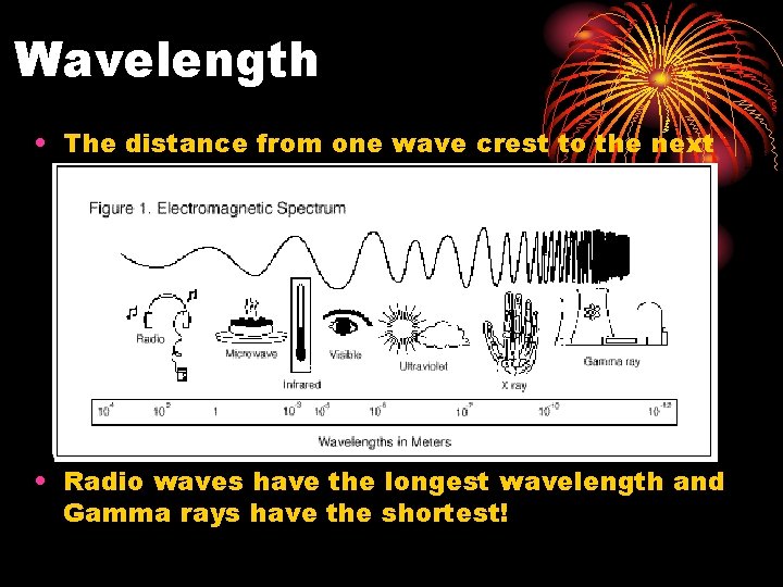 Wavelength • The distance from one wave crest to the next • Radio waves