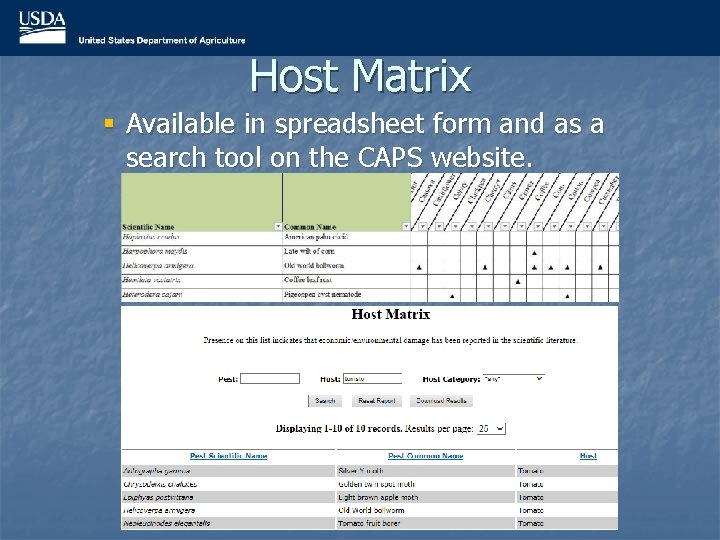 Host Matrix § Available in spreadsheet form and as a search tool on the