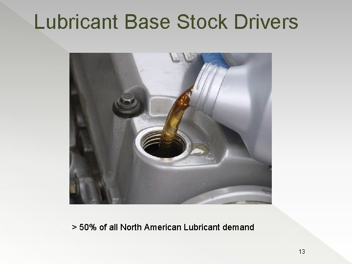 Lubricant Base Stock Drivers > 50% of all North American Lubricant demand 13 