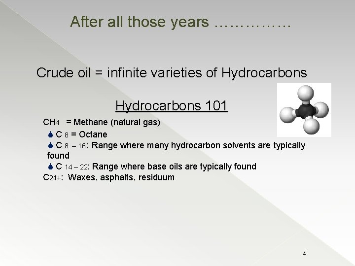 After all those years …………… Crude oil = infinite varieties of Hydrocarbons 101 CH