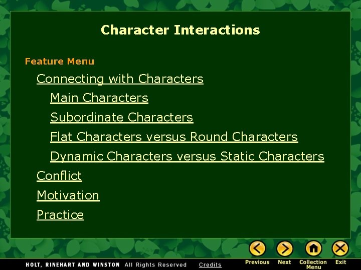 Character Interactions Feature Menu Connecting with Characters Main Characters Subordinate Characters Flat Characters versus