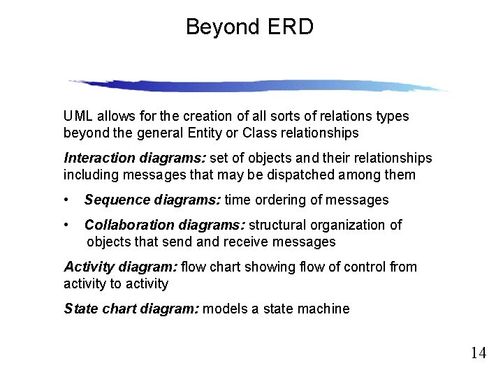 Beyond ERD Slide 12. 14 UML allows for the creation of all sorts of