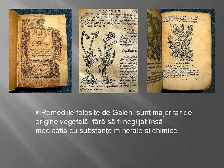§ Remediile folosite de Galen, sunt majoritar de origine vegetală, fără să fi neglijat