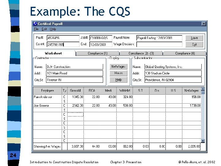 Example: The CQS 24 Introduction to Construction Dispute Resolution Chapter 3: Prevention © Peña-Mora,