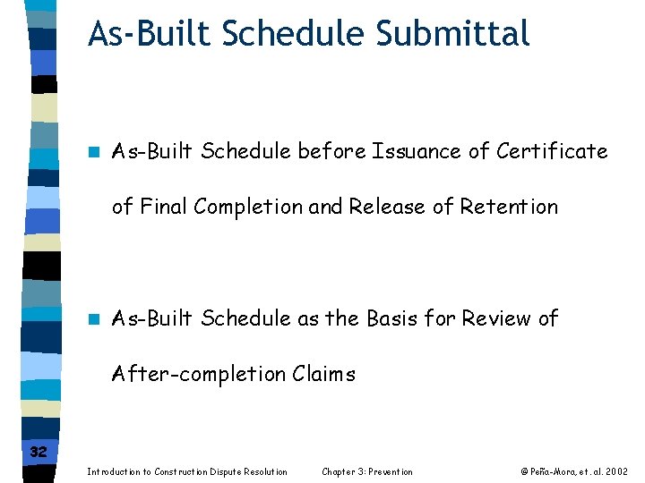 As-Built Schedule Submittal n As-Built Schedule before Issuance of Certificate of Final Completion and