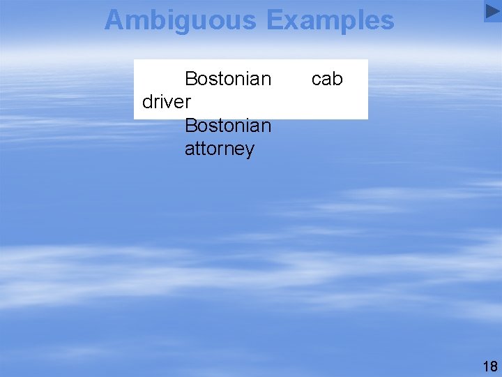 Ambiguous Examples Bostonian driver Bostonian attorney cab 18 