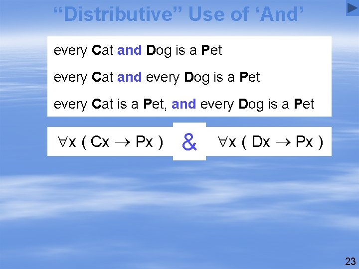 “Distributive” Use of ‘And’ every Cat and Dog is a Pet every Cat and