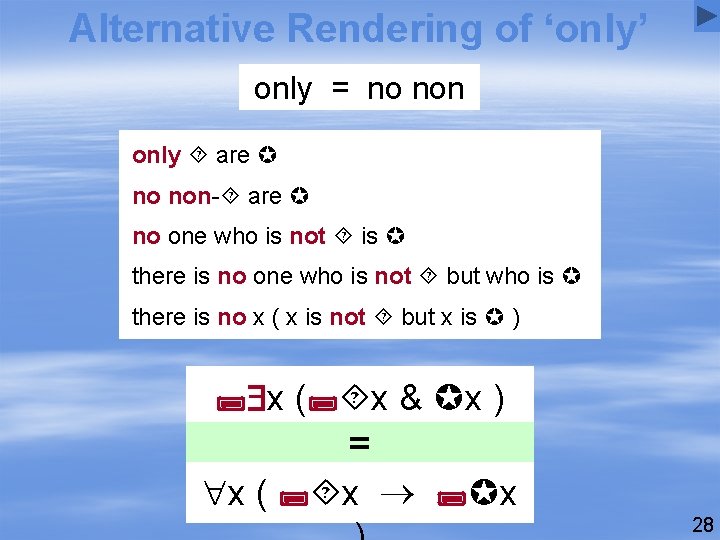 Alternative Rendering of ‘only’ only = no non only are no non- are no